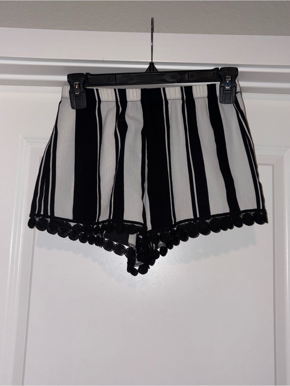 Revamped Premium Collection Black & White Striped Pom Trim Women's Shorts